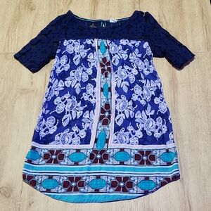 💜SM Anthropologie Floral Blue & Teal Dress